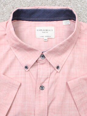 Construct Shirt Men 2XL XXL Pink Slim Fit 4-Way Stretch Short Sleeve Button Down